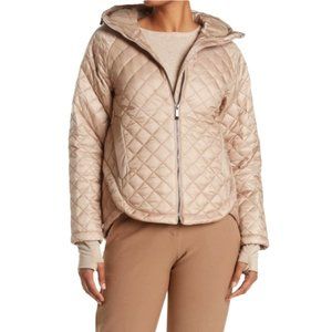 BCBGMAXAZRIA Champagne Color Quilted Hooded Zip Front Jacket
